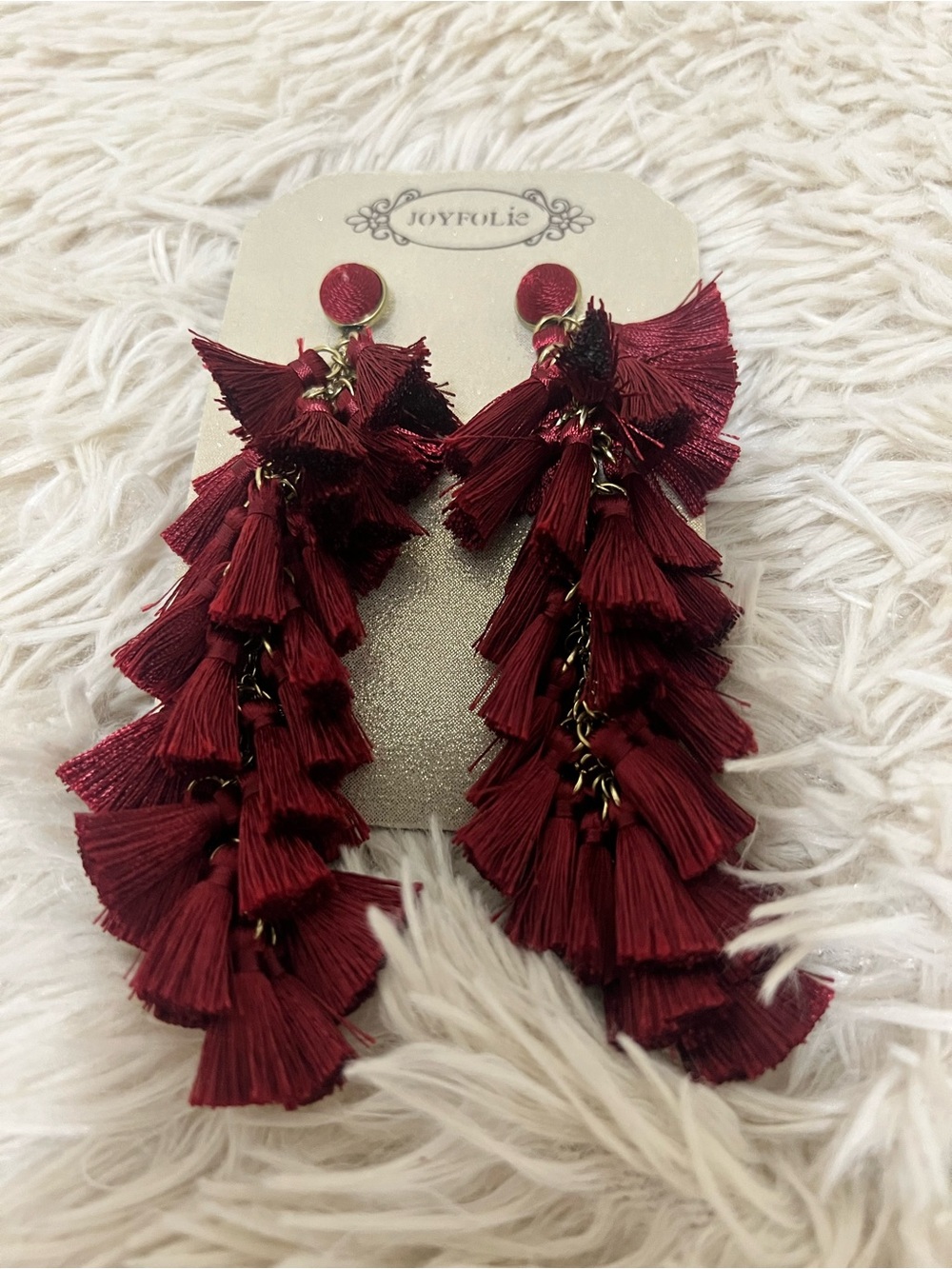 Joyfolie Deep Wine Layered Tassel Earrings